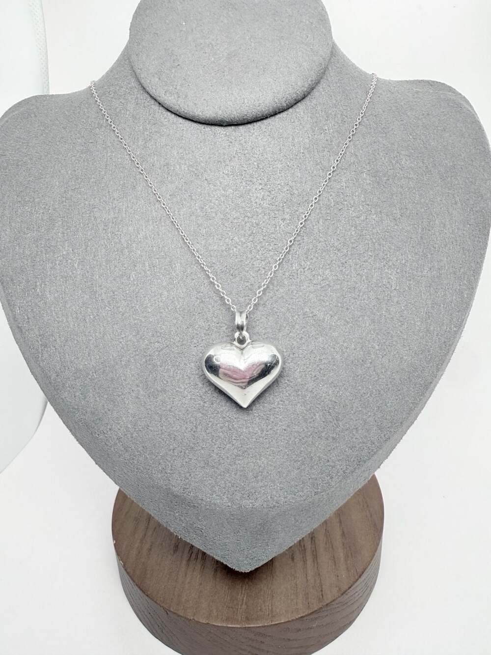 Sterling Silver Puffed Heart Pendant Necklace!